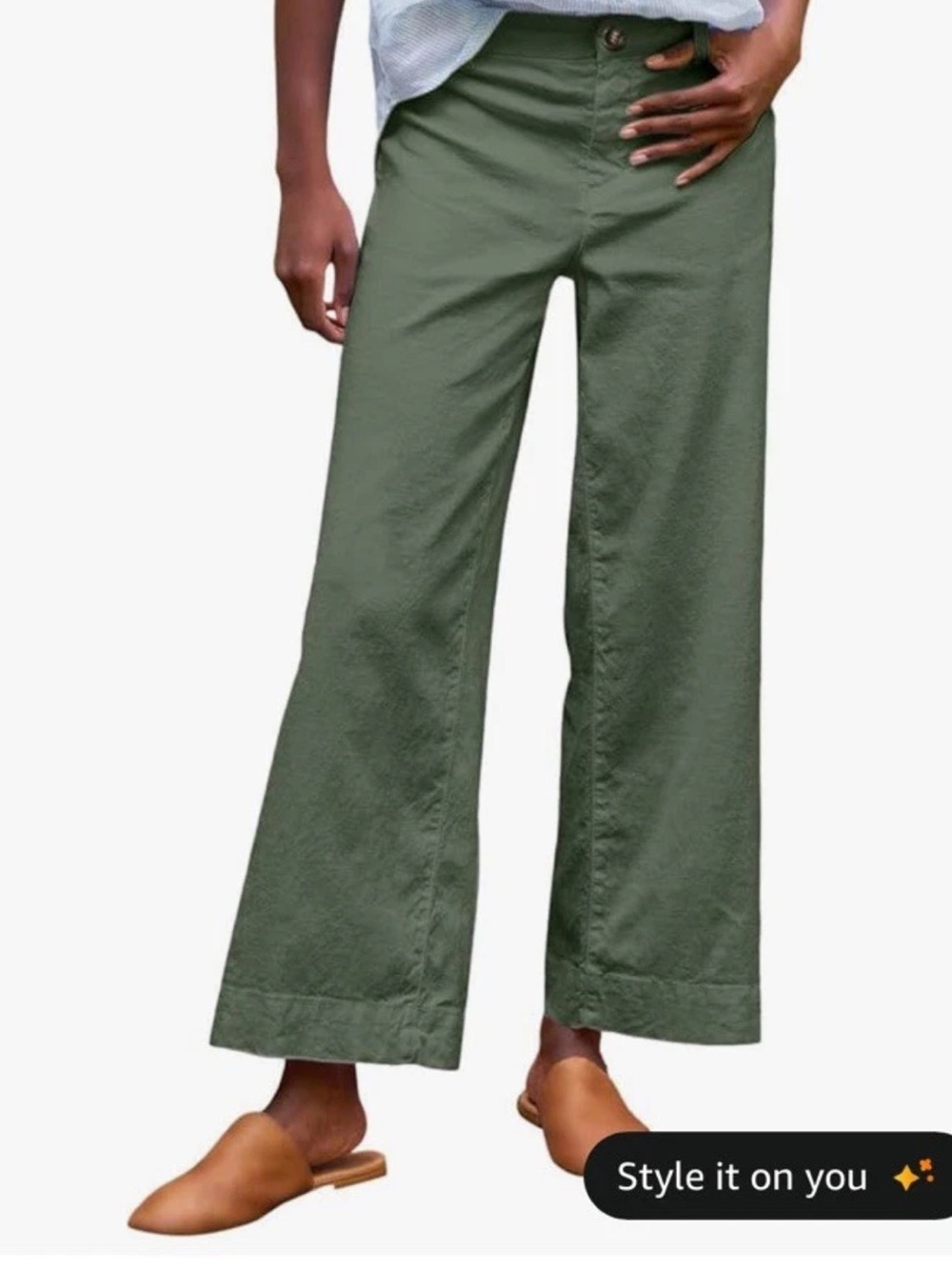 Wide Leg Ankle Crop Pants in Olive Green